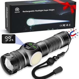 Powerful Rechargeable Led Torch with Multiple Modes COB and Zoom Function, Flashlight with LCD Power Screen, Magnet Bottom, Emergency Survival Tool in Case of Power Outage